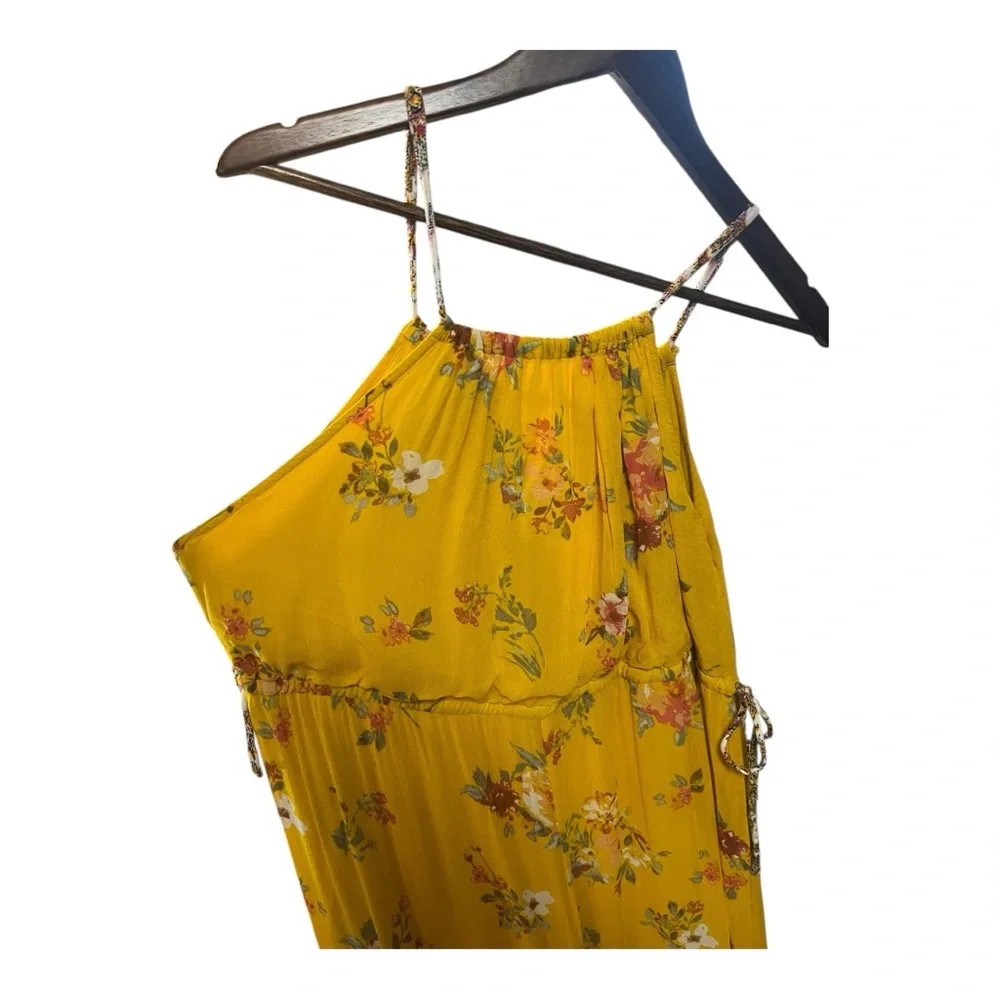 Free People Georgia Floral Golden Yellow Wide Leg Jumpsuit Size Large - Picture 15 of 16